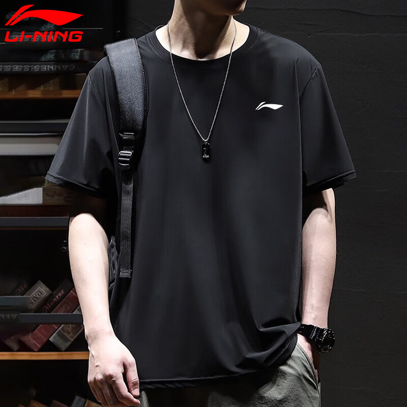 李宁短袖男2026夏季新款黑色速干透气运动服宽松休闲薄款运动T恤