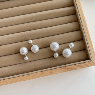 经典耳环女前后大小仿珍珠两戴新潮款925银针耳钉耳饰气质女