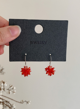 S925纯银耳钩水晶红色冰花耳坠气质雪花耳环新款百搭挂钩耳饰
