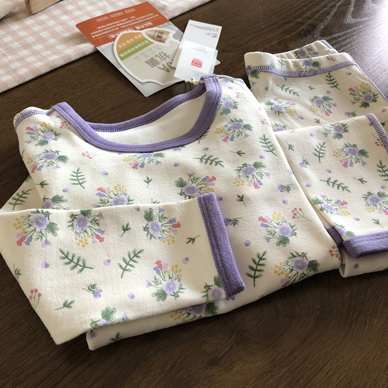 纯棉～拉架棉女童内衣套装儿童保暖秋衣秋裤秋冬全棉家居A类童装