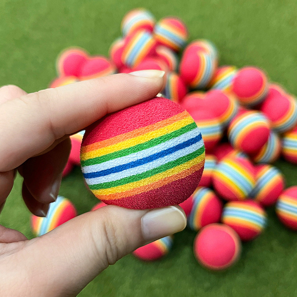 彩虹条纹海绵高尔夫练习球 软弹耐打室内训练球 可印LOGO公园