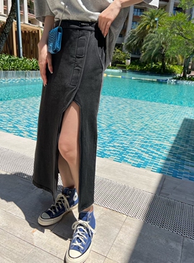 原创设计品牌YMQY不对称时尚半身裙女百搭侧开叉高腰中长裙子