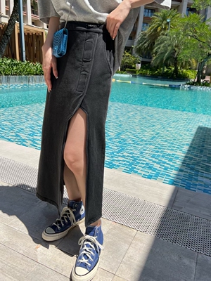 牛仔半身裙侧开叉高腰裙子