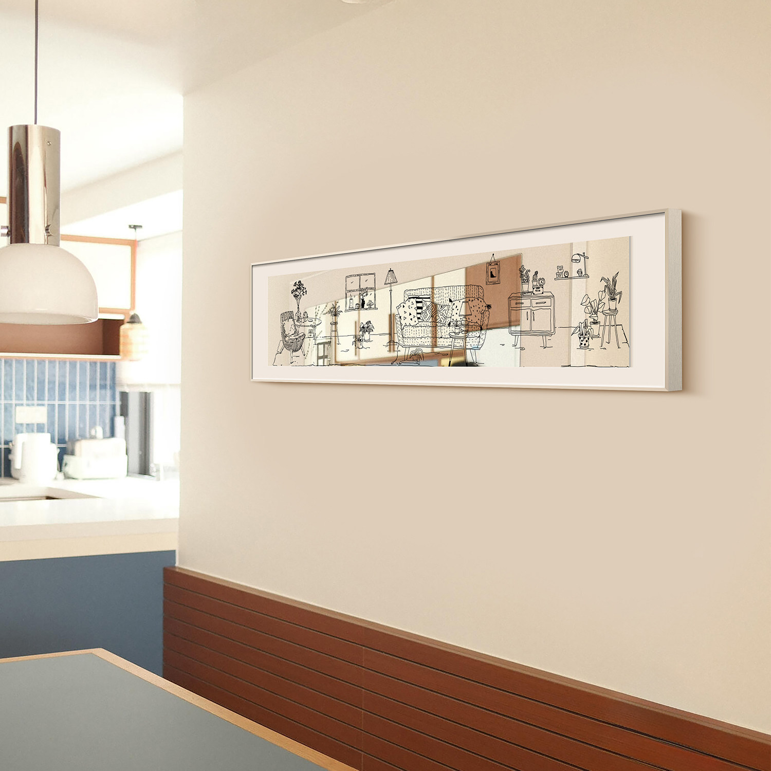 镜子客厅装饰画画镜面饭厅挂画画饭厅卧室床头画画主卧横版横幅意