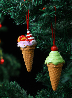 跨境新品冰淇淋圣诞装饰品挂件家居圣诞树挂饰摆件树脂工艺品