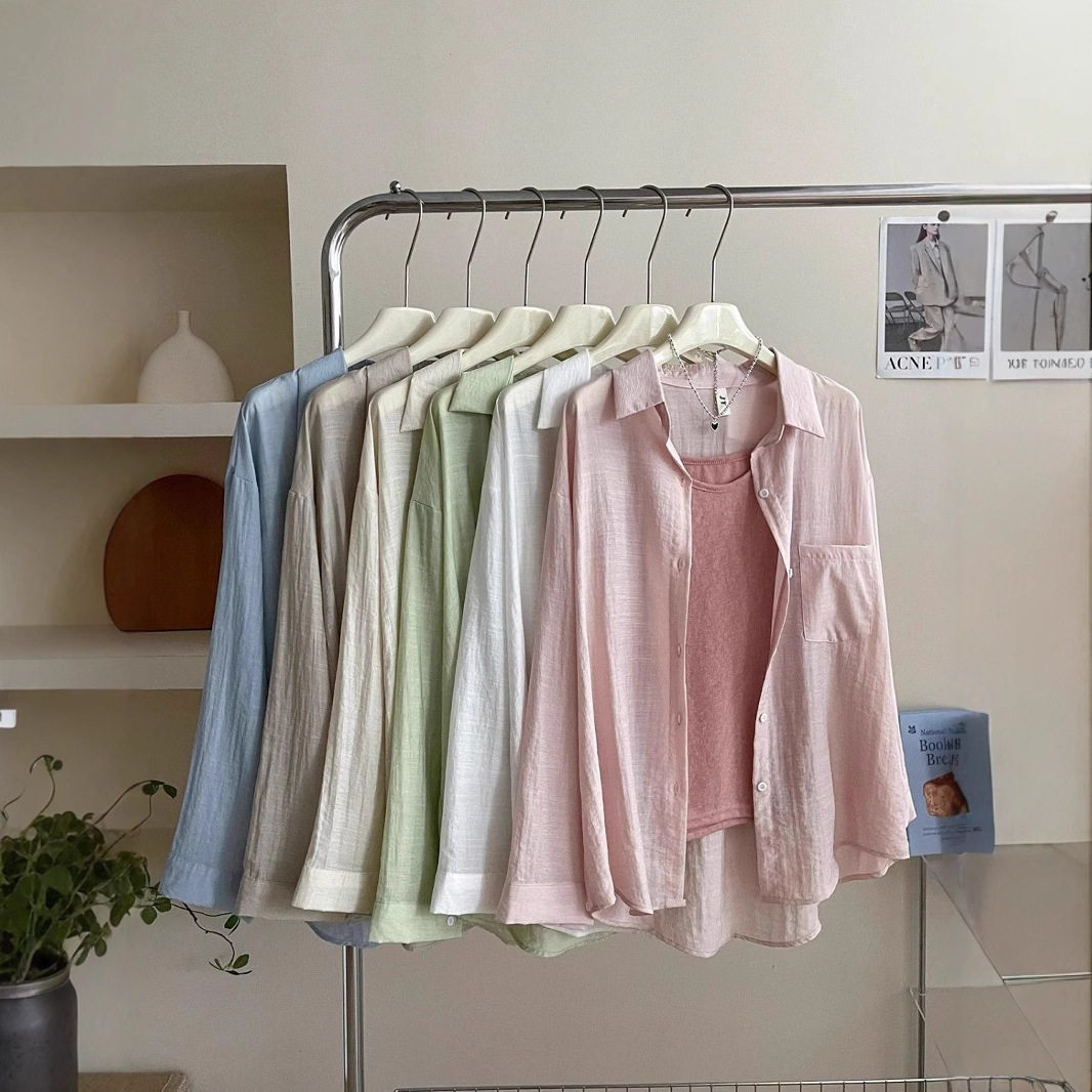 多巴胺甜美薄款防晒衫衬衫女夏季小个子宽松遮肉开衫长袖衬衣批发