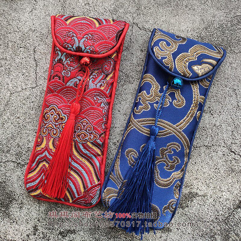 流苏翻盖细长丝绸织锦缎梳子袋笔袋便携筷子袋中式布艺礼袋可定做