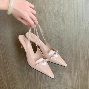 优雅细跟尖头蝴蝶结一字绝美包头凉鞋 气质高跟鞋 女 夏季 2026年新款