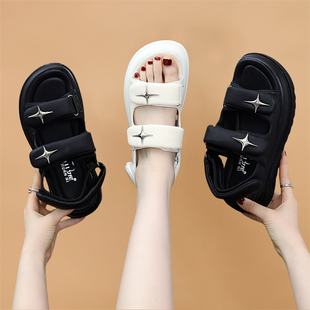 33软底魔术贴配裙罗马沙滩鞋 厚底运动凉鞋 小码 女夏季 松糕2025新款