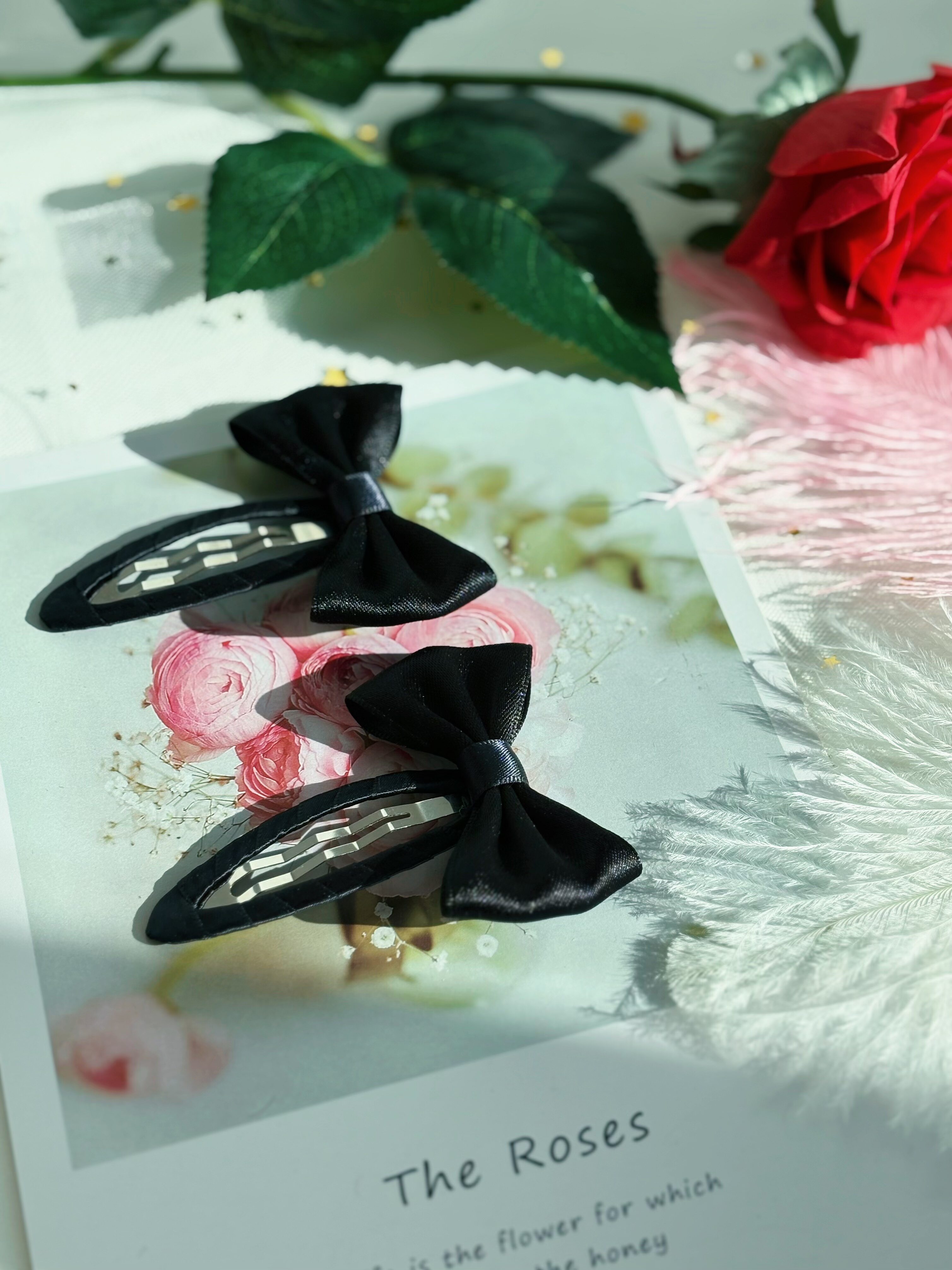 赫本风高级感黑色蝴蝶结bb夹侧边刘海发夹子头饰复古气质碎发卡