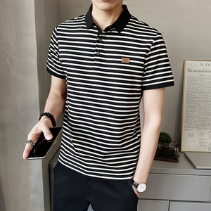 2025夏季新款男士短袖T恤翻领条纹polo衫休闲百搭上衣PL88507-P58图片