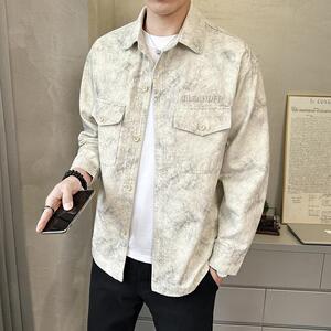 春季衬衫式外套男士脏脏灰翻领休闲宽松日系工装长袖C5505-P110图片