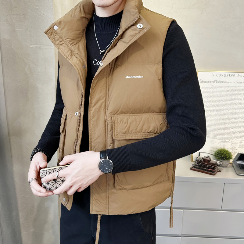 短款立领羽绒马夹男休闲日系面包服保暖外套马甲背心M6096-P130，男装背心/马甲，电商A239