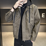 秋季皮衣外套男可脱卸连帽休闲时尚帅气机车皮褂子痞帅P535-P165，男装皮衣，电商A239
