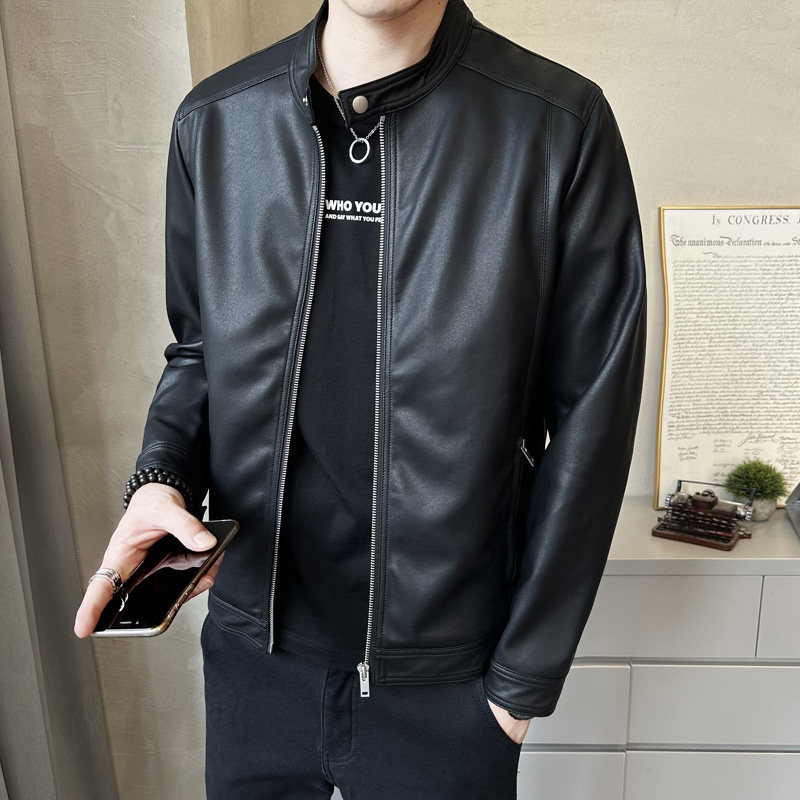 秋季短款皮衣小立领外套男韩版修身机车皮夹克P8637-P145，男装夹克，电商A239
