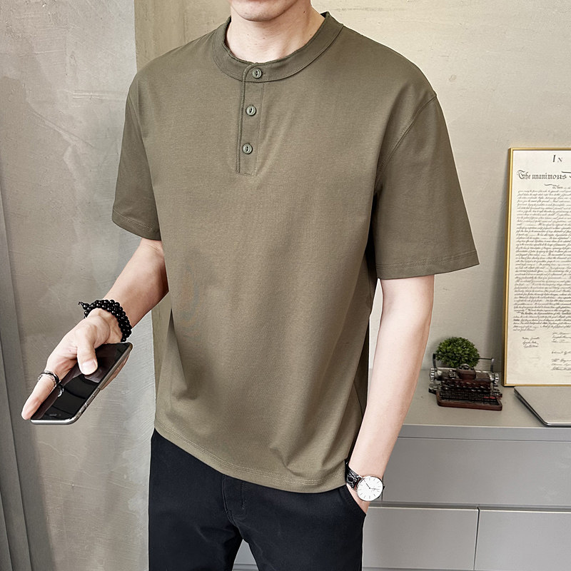 男士棉短袖T恤2025夏季新款圆领韩版宽松设计感上衣服T98001-P58，男装T恤，电商A239