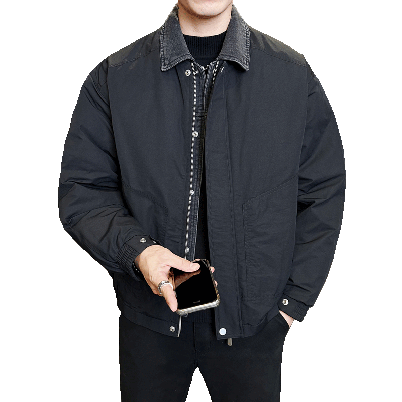 标巴恩风翻领羽绒服新款牛仔拼接男士冬季夹克外套Y5526-P210,男装夹克,电商A239