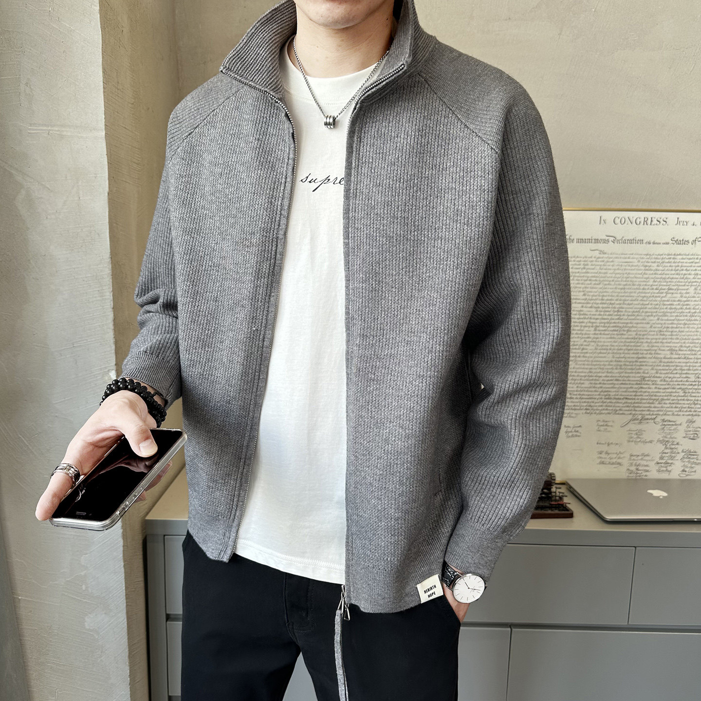 2026春季立领毛衣开衫男士休闲短款毛衣外套K7732-P135,男装针织衫/毛衣,电商A239