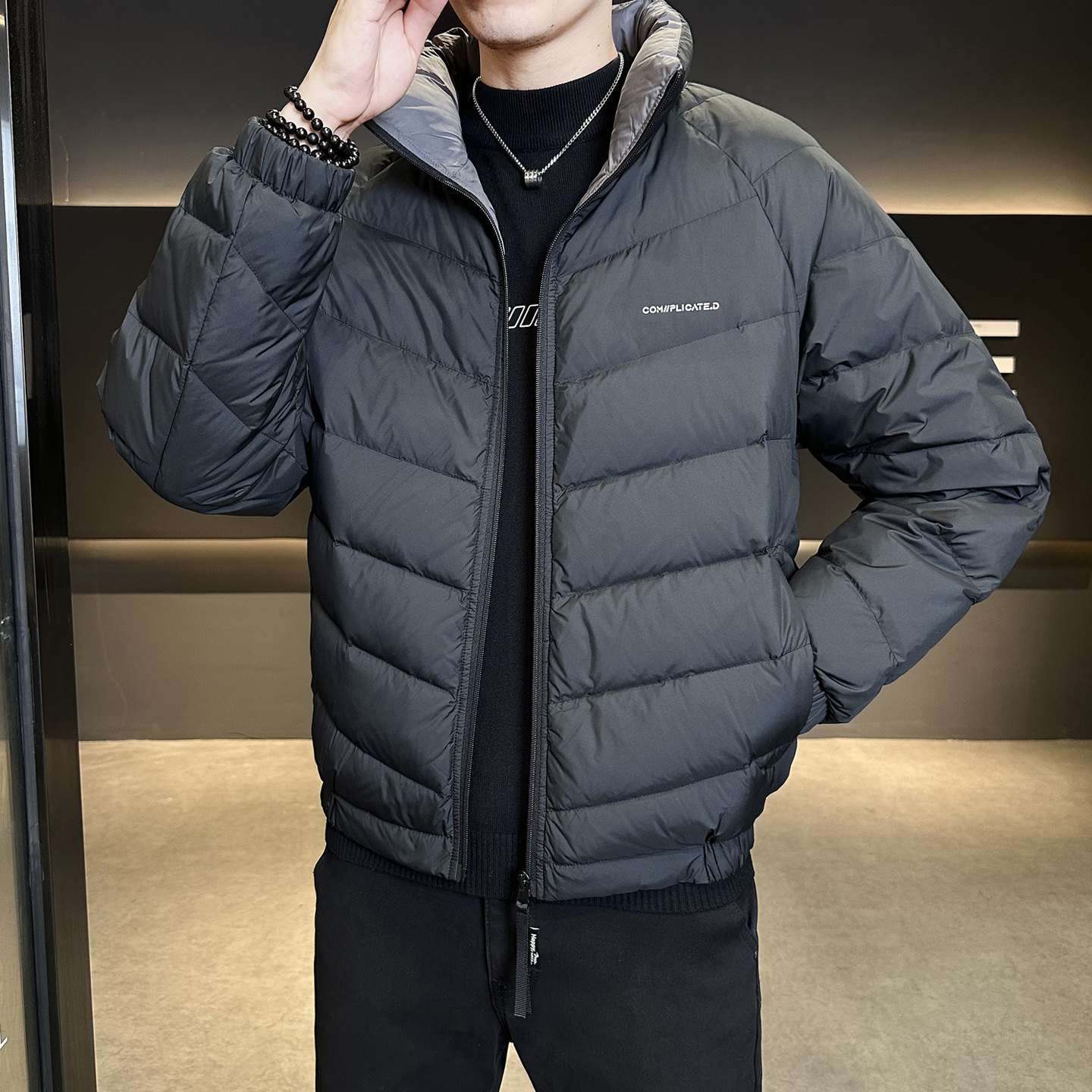 标轻薄排骨羽绒服男冬季潮流立领短款外套男士夹克Y8605-P160,男装夹克,电商A239