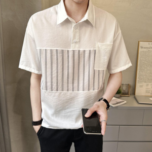 夏季薄款短袖棉衬衫 男韩版拼接Polo衫 百搭衬衣C3236-P58图片