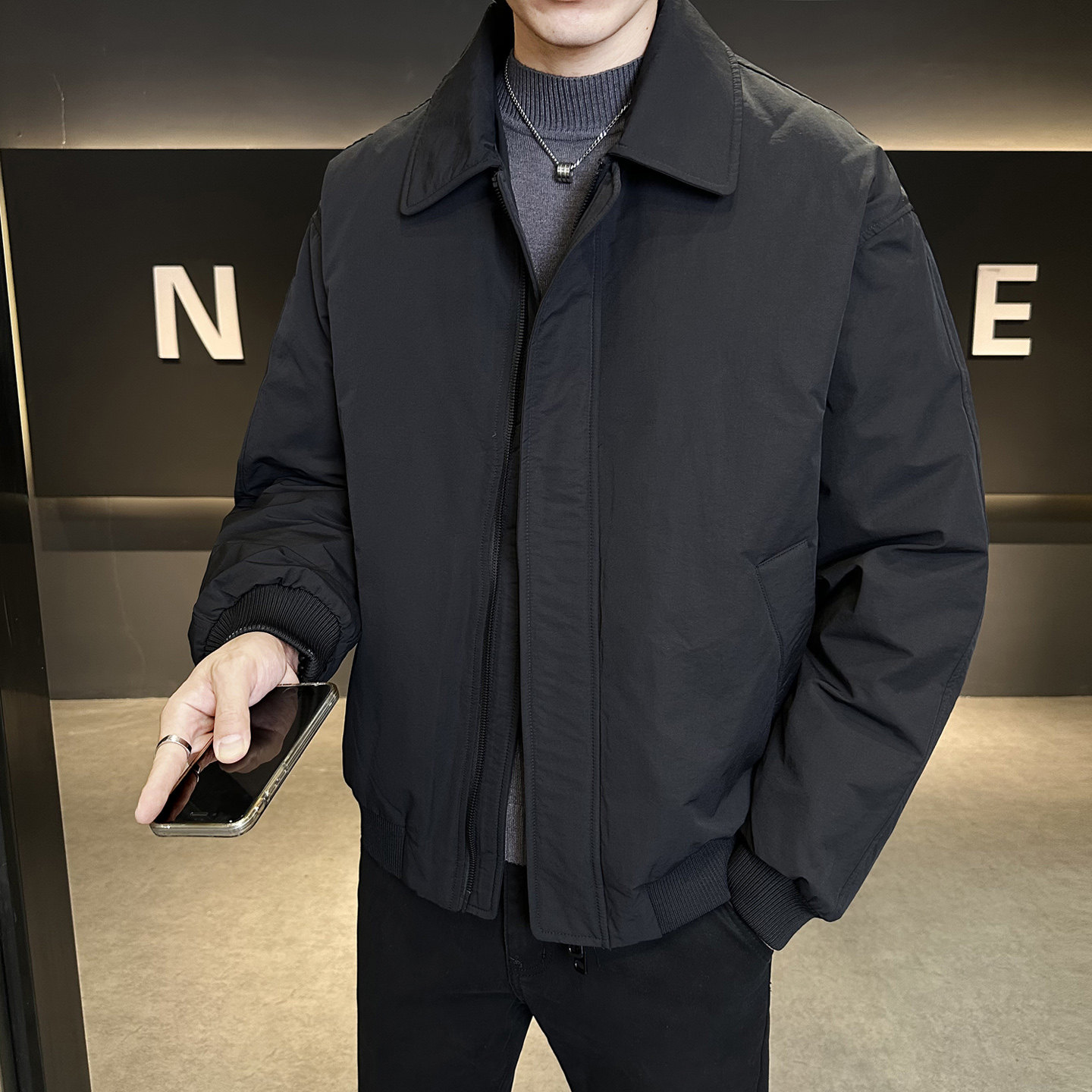 标老钱风翻领羽绒服夹克外套男潮流百搭冬季上衣外套Y5535-P195图片