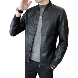 秋季短款皮衣 棒球服外套 男韩版修身机车皮夹克 P719-P130图片