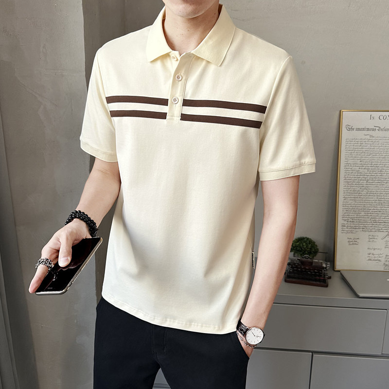 夏季男士条纹拼接Polo衫潮流宽松拼色百搭翻领体恤男PL88550-P65,男装Polo衫,电商A239