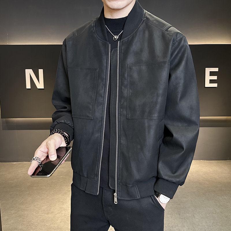 秋季新款皮衣外套男士假两件帽子可脱卸机车皮褂子痞帅P8801-P160,男装皮衣,电商A239