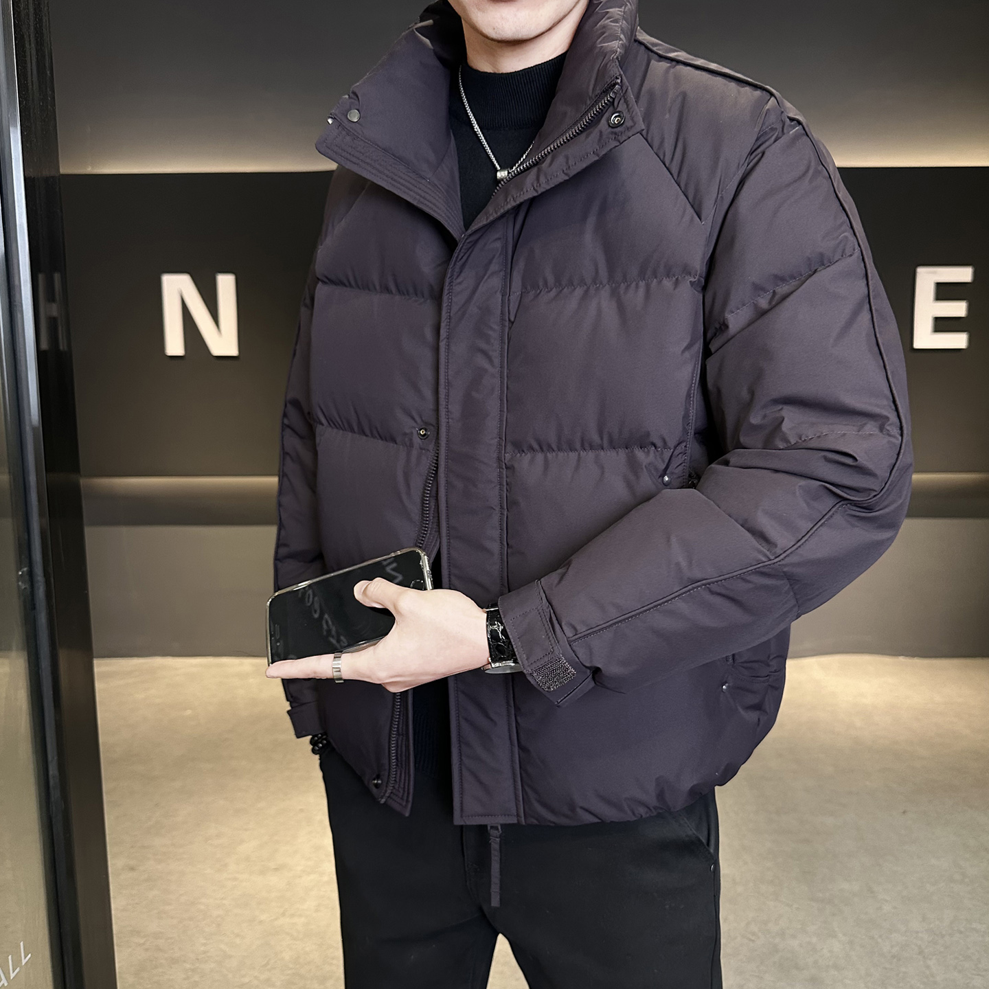 冬季男士立领羽绒服百搭潮流简约纯色休闲感蓬松羽绒衣Y2586-P235，男装羽绒服，电商A239