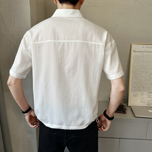 夏季新款男士做旧中袖衬衫时尚百搭休闲衬衣薄款上衣C5272-P58图片