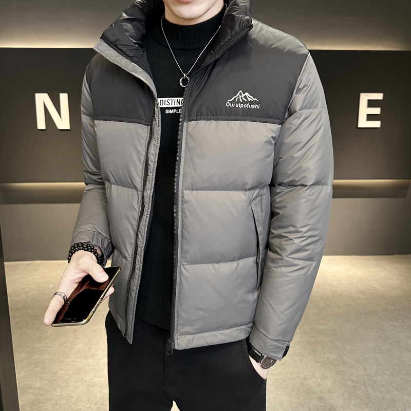 冬季新款立领皮羽绒服男拼接短款外衣保暖羽绒外套Y23982-P145，男装羽绒服，电商A239