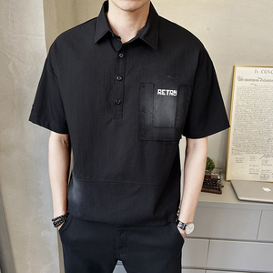 夏季新款男士做旧中袖衬衫时尚百搭休闲衬衣薄款上衣C5270-P58图片