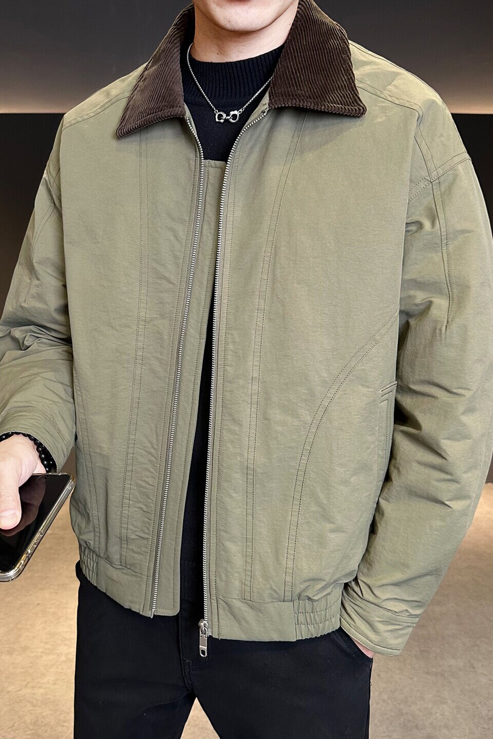 标巴恩风翻领羽绒服新款拼接灯芯绒男士冬季夹克外套Y5525-P195,男装夹克,电商A239