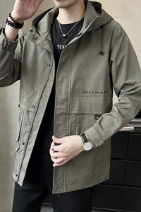 冬季加棉连帽风衣  休闲韩版长款拉链棉夹克外套 F312加棉-P150图片