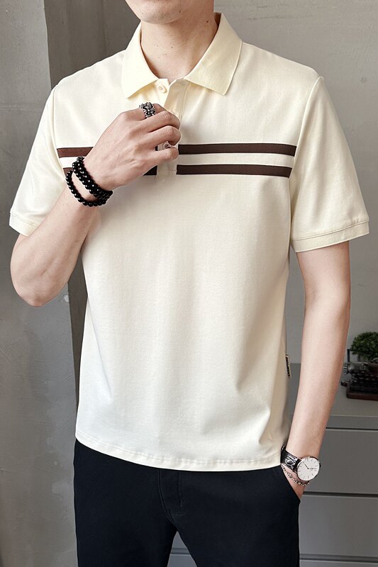 夏季男士条纹拼接Polo衫潮流宽松拼色百搭翻领体恤男PL88550-P68,男装Polo衫,电商A239
