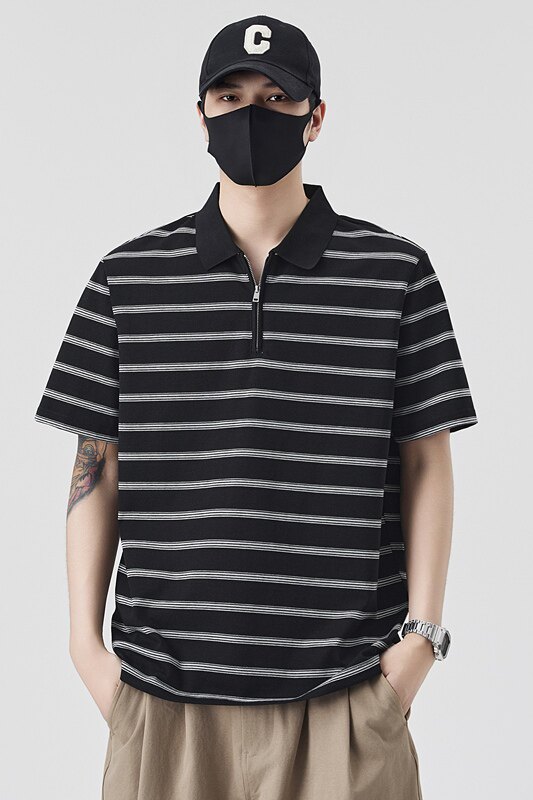夏季新款男士短袖T恤翻领半拉链条纹休闲百搭时尚上衣PL88559-P63,男装Polo衫,电商A239
