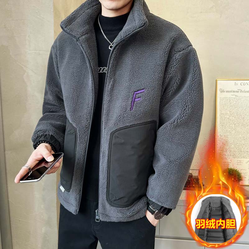 皮毛一体羽绒服男士冬季潮流颗粒绒加厚冬装外套Y9586羽绒-P245，男装羽绒服，电商A239