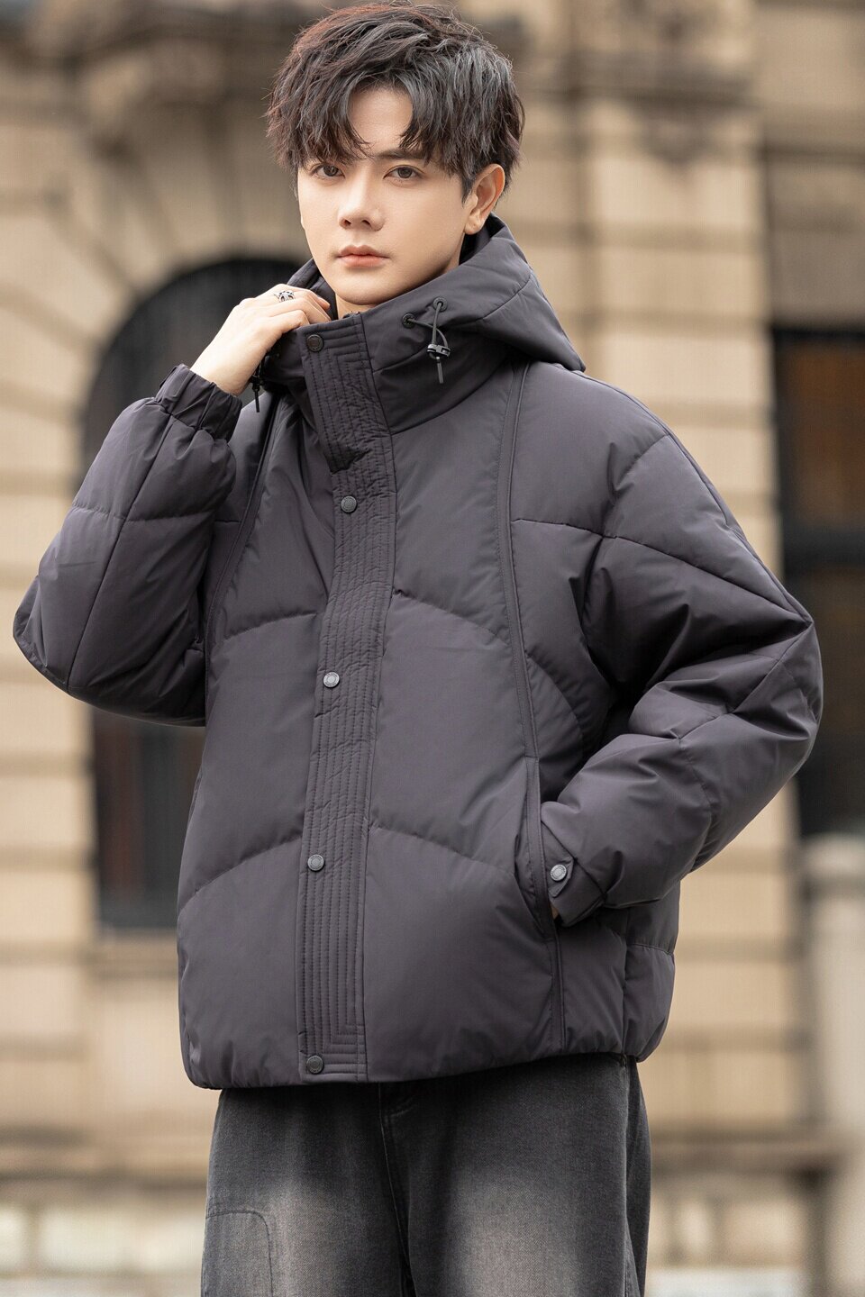 冬季店主风新款连帽标羽绒服男短款保暖羽绒外套Y172-P210,男装羽绒服,电商A239