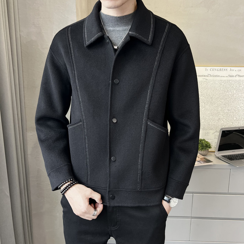 秋冬纯手工短款双面羊绒大衣男时尚夹克款双面呢S6015-P295,男装毛呢大衣,电商A239