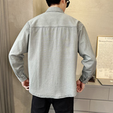 春季新款纯色工装牛仔衬衫外套男休闲百搭长袖衬衣上衣C1822-P95，男装衬衫，电商A239