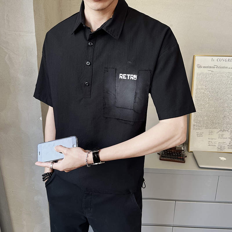 夏季新款男士做旧中袖衬衫时尚百搭休闲衬衣薄款上衣C5270-P58，男装衬衫，电商A239