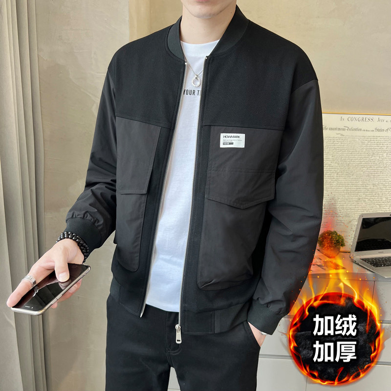 冬季加棉加厚二棉夹克棒球领休闲韩版薄棉袄外套JK2033加棉-P130,男装夹克,电商A239