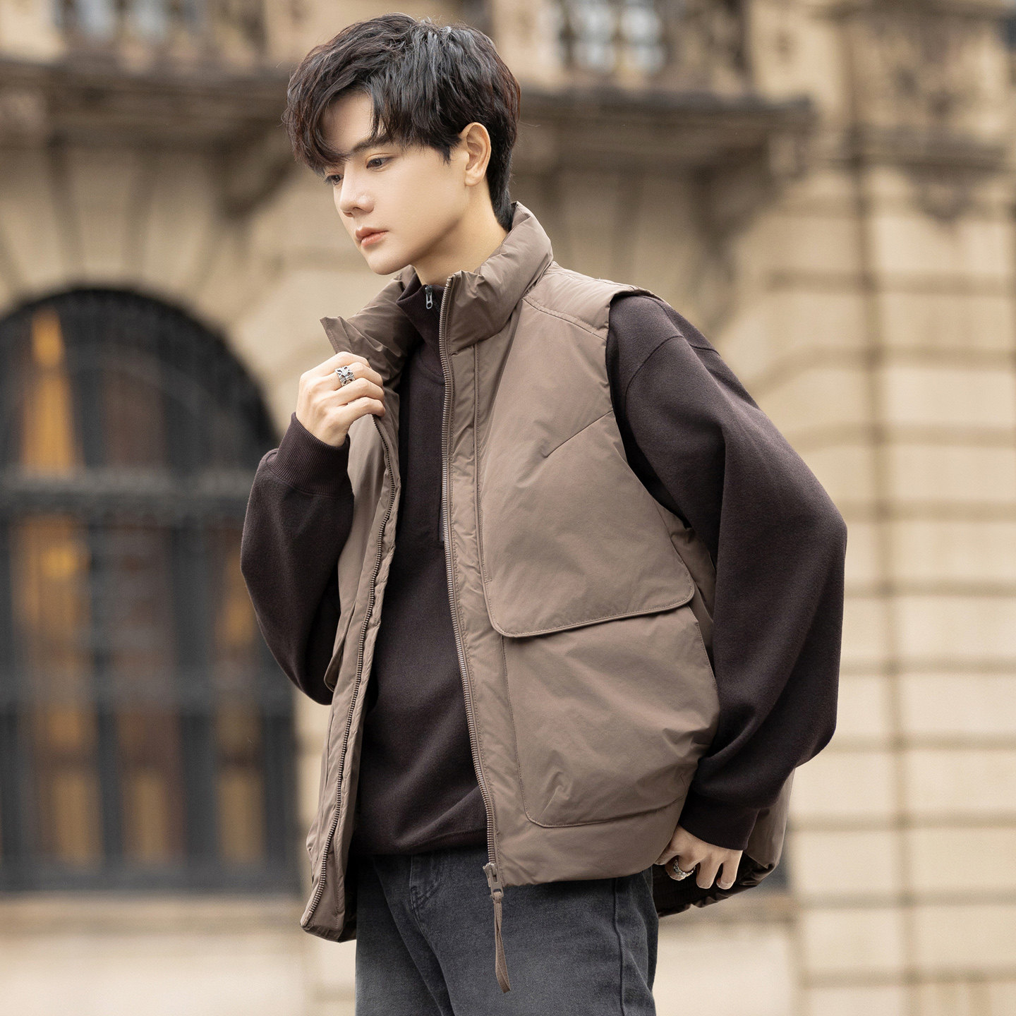 老钱风标羽绒马甲男冬季宽松潮牌保暖外套羽绒服背心M159-P125,男装背心/马甲,电商A239