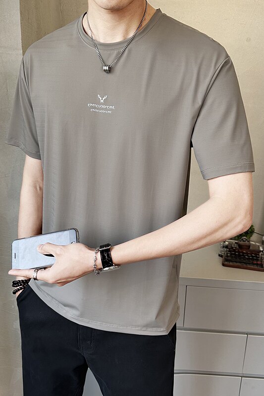 新款男士圆领短袖T恤时尚百搭休闲上衣潮牌半袖T恤T65801-P35,男装T恤,电商A239