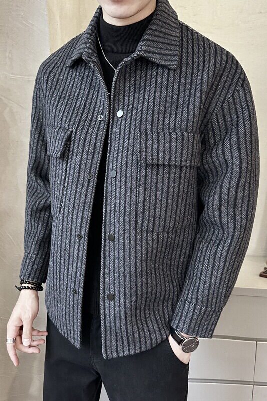 秋冬纯手工双面羊绒夹克男休闲款衬衫领双面呢S96018-P255,男装夹克,电商A239