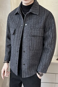 秋冬纯手工双面羊绒夹克男 休闲款衬衫领双面呢S96018-P255图片