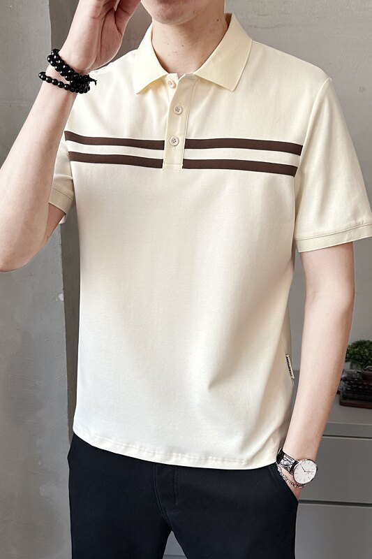 夏季男士条纹拼接Polo衫潮流宽松拼色百搭翻领体恤男PL88550-P65,男装Polo衫,电商A239