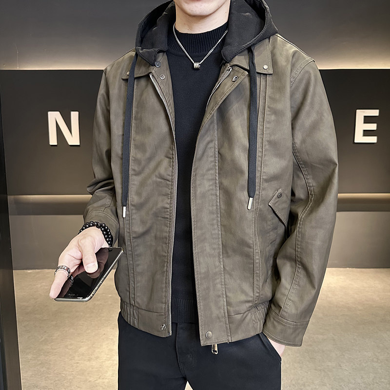 秋季皮衣外套男可脱卸连帽休闲时尚帅气机车皮褂子痞帅P535-P165,男装皮衣,电商A239