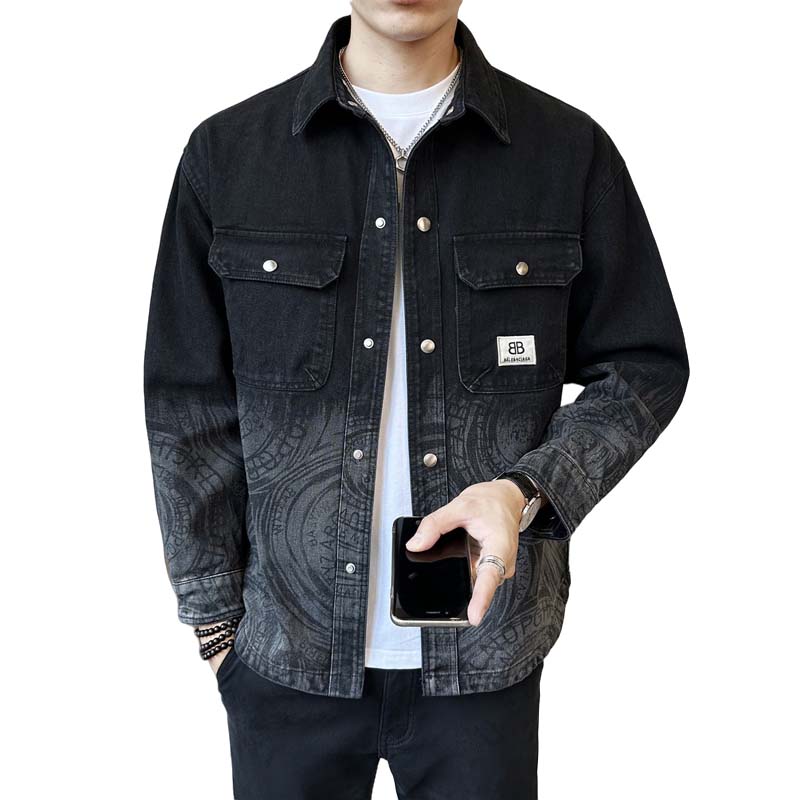 秋季新款牛仔衬衫外套休闲渐变色长袖上衣C6611-P110,男装衬衫,电商A239