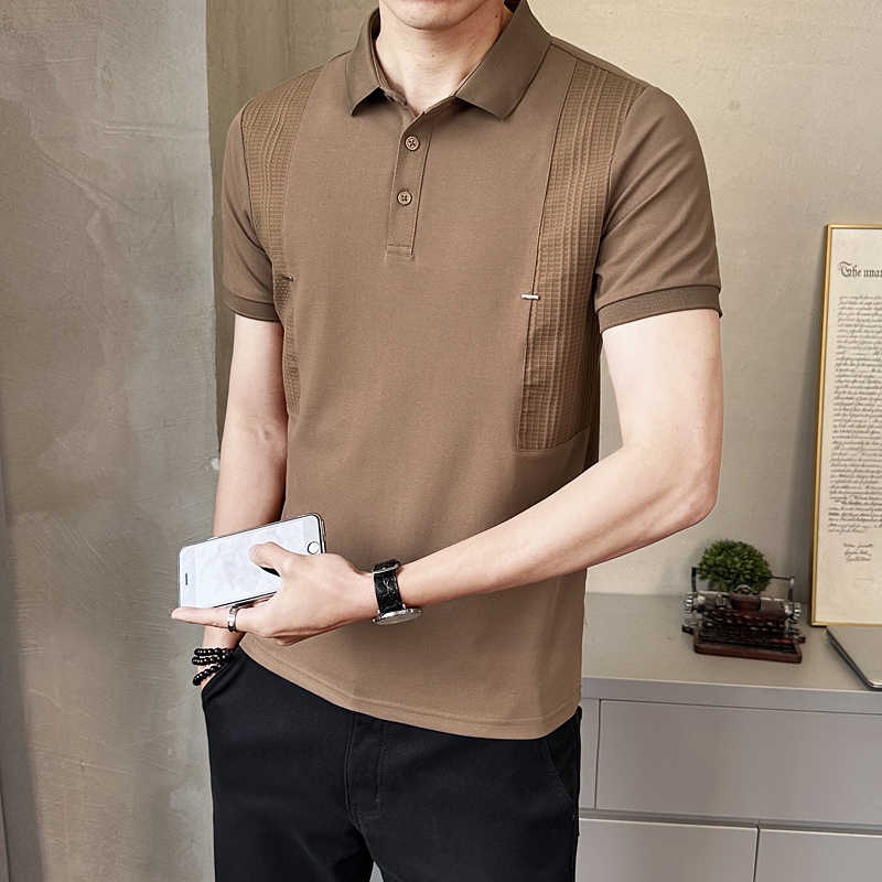 2025春夏新款翻领拼接纯色短袖POLO衫男体恤PL9462-P68，男装Polo衫，电商A239